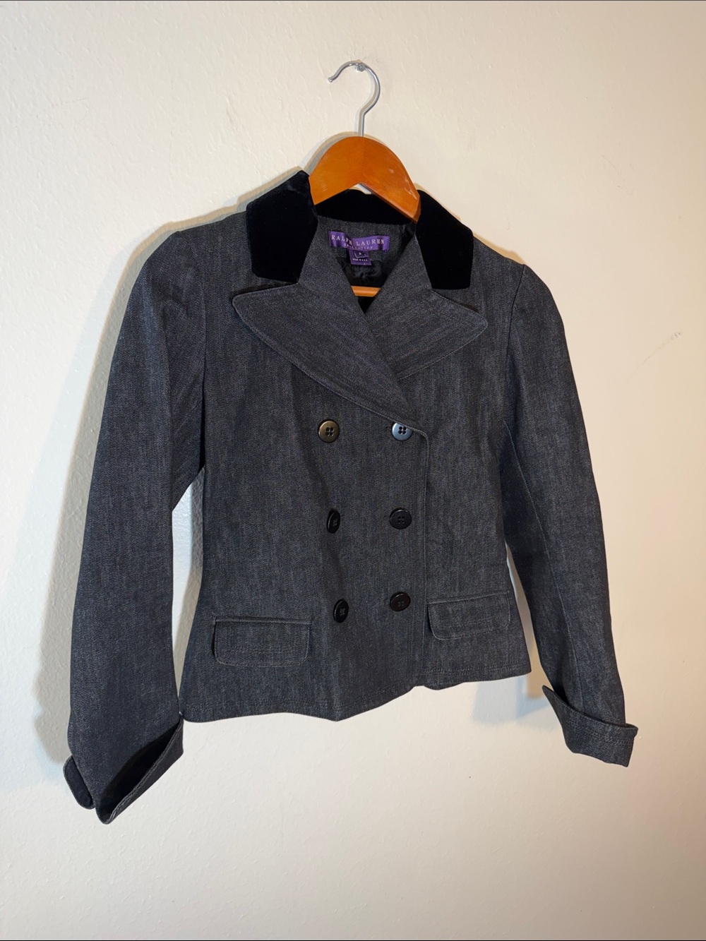 Ralph Lauren Collection Purple Lable Double-Breasted Gray Black Denim Jacket 4